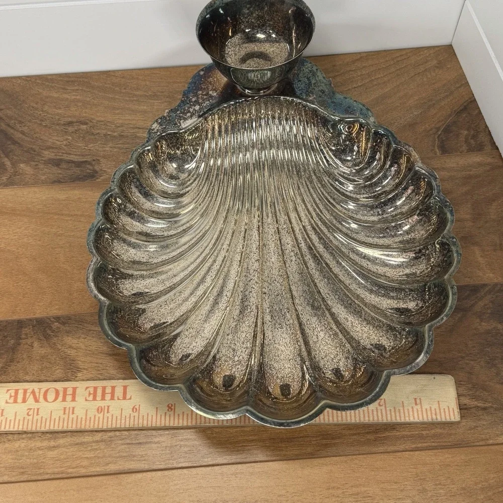 Wm Rogers & Sons Silver Plate 89574 Chip Dip Scallop Shell Bowl Sauce Cup VTG